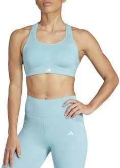 Push through your toughest workouts without missing a beat in this high-support workout bra from adidas. Moisture-absorbing AEROREADY keeps you dry, while mesh panels provide airflow for targeted cooling. Adjustable straps can be worn straight or cross back style. Fit & Design: Tight fit Square neck Moisture-absorbing AEROREADY Sleek Adiflex fabric Adjustable straps fit straight or cross-back Elastic bottom band High support Padded High Support Bra, Workout Bra, Womens Athletic Outfits, Adidas Sports Bra, High Impact Sports Bra, Athletic Apparel, Support Bras, Athletic Outfits, Adidas Women