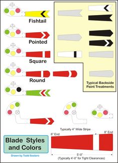 an info sheet with different types of arrows and colors on it, including red, green,