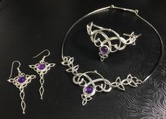 I will fabricate, for you, this complete bridal set, in sterling silver, with a feminine and Celtic take on some Irish classic designs! I make everything in sterling silver, at my bench studio, and each piece is forged and fabricated one-at-a-time, by my hand only...nothing is pre-manufactured or made elsewhere! So, because of this, please allow me proper time to complete the set and ship in plenty of time for hair trials, etc. as I want to ensure I am not rushed and do a quality job as I would Ceremonial Silver Jewelry Sets With Hand Set Details, Ceremonial Silver Hand Set Jewelry Sets, Ceremonial Hand Set Silver Jewelry Sets, Alternative Bridal, Statement Choker, Irish Celtic, Fancy Jewelry, Wedding Jewelry Sets, Bridal Jewelry Sets