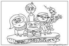 cartoon characters on a skateboard coloring page