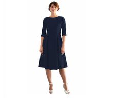 The midi dress, made of a fine fabric, ideal for an office outfit, has a length that exceeds the knee line and can be worn with ballerinas or heels. The skirt is pleated, which gives it lightness. It is a product that benefits any type of silhouette. The model is fully lined. This model can be made to order on your dimensions and you can choose your favorite color. You can match this dress with a gorgeous short jacket and that's how you created a dream outfit https://www.etsy.com/JOYPATTERNS/listing/866393244/womens-wool-coat-autumn-overcoat?utm_source=Copy&utm_medium=ListingManager&utm_campaign=Share&utm_term=so.lmsm&share_time=1601907886327 Fitted Midi Dress With Pleated Waist For Formal Occasions, Classic Knee-length Dress With Fitted Waist, Classic Fit And Flare Dress For Workwear, Semi-formal Fitted Dress With Pleated Waist, Elegant Midi Dress With Pleated And Fitted Waist, Classic Midi Dress With Fitted Waist, Fitted Dress With Pleated Waist For Semi-formal Occasions, A-line Midi Dress With Pleated Waist For Work, Evening Midi Dress With Fitted Waist