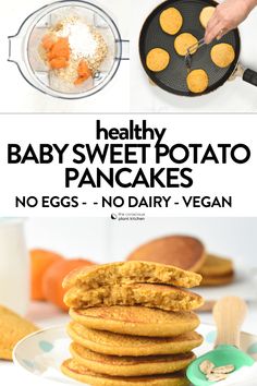 healthy baby sweet potato pancakes with no eggs and no dairy vegan on the side