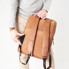 New Tan color for our beloved Saola Tech Backpack. Keep your style unique with Capra Leather.   ⁣#travelgear #travel #travellikeapro #travelling #backpack #workbag#travelbag #leather #mensgift #menstyle ⁠ #handmade #leathergoods #leathercraft #handcraft #everydaycarry #menstyle #menfashion #schoolbag #highsnobiety #hypebeast #design #minimalism #productdesign #techbag #commuting Backpacks For College, Travelling Backpack, Backpack For Work, College Backpacks, Men's Backpacks, Tech Organization, Laptop Backpack Mens, Tech Backpack, Tech Bag