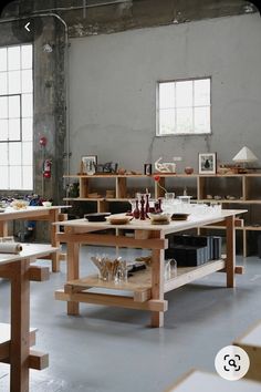 a room filled with lots of wooden tables and chairs