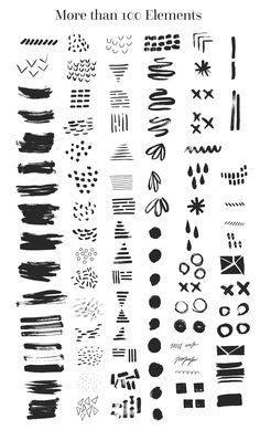 a large collection of black and white brush strokes