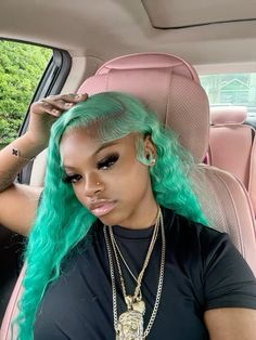 Sweet Mint Wig, Blue Half Up Half Down Wig, Mint Green Wig Install, Mint Lace Front Wig, Different Wig Colors Black Women, Colorful Frontal Wig, Mint Wigs For Black Women, Pink Lace Front Wig Hairstyles, Turquoise Lace Front Wig