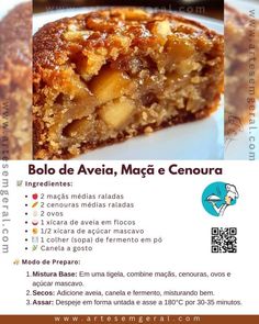 an advertisement for some kind of dessert on a plate with the words bolo de aveia, maga & cenoura