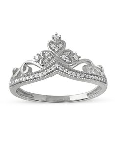 Treat her like a queen with this charming diamond crown ring. This regal open-worked design is studded with shimmering diamonds. Radiant with diamonds and a brilliant buffed luster, this royal style is sure to please. Product Care : Wipe Clean Material : 100% Gold Pandora Crown Ring, Treat Her Like A Queen, Diamond Crown Ring, Silver Crown Ring, Her Ring, Diamond Crown, Silver Crown, Royal Style, Bootie Sandals