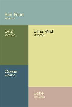 the color scheme for sea foam, lime ring and ocean breeze is shown in different shades