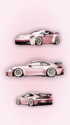 three pink sports cars on a pink background