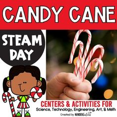 a candy cane is being held up in front of a christmas tree with the words steam day on it