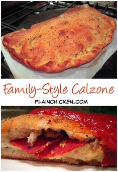 this is an image of family - style calzone with meat and cheese in it