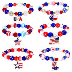 PRICES MAY VARY. ♥ 4th of July Bracelets -- Show the world that you are a smart, bold, and upstanding, American Citizen with the classic patriotic bracelet. You will receive 6 pieces cute stretch bracelets, including star charm bracelet, letter charm bracelet, heart bracelet and so on. A variety of red white and blue beads in circle shapes, full of American style and arouse everyone's patriotism ♥ Rhinestone American Flag Charm Bracelets -- In the American flag, the color red is said to symboliz Patriotic Bracelet, Letter Charm Bracelet, Apple Watch Bands Fashion, Bracelet Heart, Letter Charm, Bracelet Ideas, Bracelets For Women, Beaded Stretch Bracelet, Star Charms