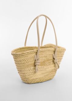 Natural fibre carrycot bag -  Women | Mango USA Straw Beach Bag, Mango Outlet, Fibre And Fabric, Jute Bags, Basket Bag, Party Bags, Natural Fibers, Small Bags, Bags Women