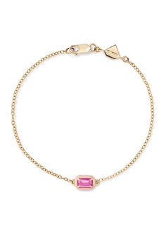 Rectangular Cocktail Bracelet - Bracelets | Alison Lou Yellow Gold Faceted Jewelry With Rectangular Stone, Modern Pink Jewelry With Polished Finish, Yellow Gold Jewelry With Faceted Rectangular Stone, 14k Gold Jewelry With Bezel Set Rectangular Stone, Rectangular Faceted 14k Gold Jewelry, 14k Gold Faceted Rectangular Jewelry, Modern Octagon Jewelry With Bezel Setting, Fine Jewelry With Rectangular Birthstone, Modern Rectangular Birthstone Jewelry