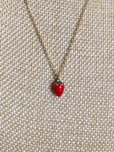 Tiny strawberry necklace. Chain is sterling silver in gold color. Pendant charm is alloy. Subtle tiny and cute. Group Halloween Costumes, Strawberry Shortcake, Necklace Chain, Pendant Necklaces, Necklace Etsy, Selling On Etsy, Jewelry Necklace Pendant, Gold Color