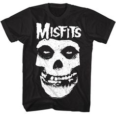 Misfits Men's T-Shirt by American Classics If you like Horror Punk there is a good chance you love The Misfits. The band made use of horror film and science fiction themes through makeup, clothing, artwork, and lyrics drawn from B movies from the 1950s. Musically The Misfits are often recognized as originators of the horror punk and psychobilly subgenres and have drawn from punk rock, heavy metal, and 1950s rock 'n roll and rockabilly to create their style. They are considered icons in punk musi Clothing Artwork, Logo Punk, Misfits Logo, Misfits Shirt, Camisa Rock, Misfits Skull, Logo Outline, Classic Punk, Horror Punk