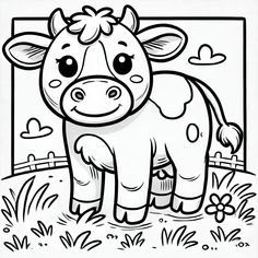 a cartoon cow standing in the grass