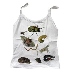 Fairy Grunge Tank Top, Bug Clothes Aesthetic, Funky Tank Tops, Cute Tank Tops Aesthetic, White Y2k Outfit, Aesthetic Bug, Aesthetic Tank Tops, Painted Tank Top, Bug Clothes