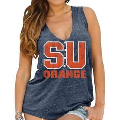 Cheer on your Syracuse Orange in this Relaxed Henley tank top! You love watching your team play, and you find any excuse to show your Syracuse University spirit. This cool tank from Original Retro Brand features distressed printed Syracuse Orange graphics, a placket with four buttons on the front and a deep scoop neck so you can look great while showing your team pride on game day and keeping comfy in its tri-blend construct. Brand: Original Retro Brand Four buttons along front of tank Machine w Syracuse University, Retro Brand, Cool Tanks, Orange T Shirts, Calvin Klein Woman, Trendy Plus Size, Black Tank Tops, Game Day, Women Brands