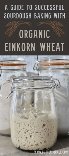 three jars filled with food sitting on top of a table