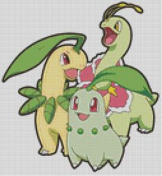 two pokemons are hugging each other in front of a cross stitch pattern on a white background