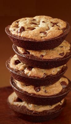 chocolate chip cookies stacked on top of each other