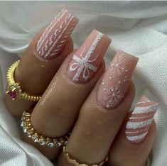 Short Winter Nail Designs, Bow Nails Design, Winter Nails Square, Winter Nails Design, Christmas Nail Designs Acrylic, Bow Nail Designs, Nagel Tips, Girly Acrylic Nails