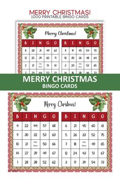 two christmas bingo cards with the word merry christmas on them