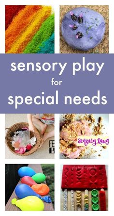 the cover of a book with pictures of different items and words on it that say, sensory play for special needs