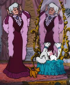 an animated image of two women standing in front of a mirror