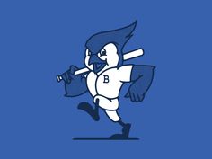 a baseball player running with a bat in his hand and the number b behind him