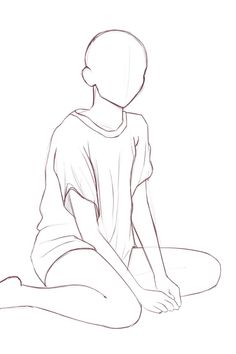 sketch of girl in oversized t-shirt sitting down Sitting Pose, Character Sketches, Figure Drawing Reference, Art Template