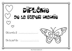 a certificate with hearts and a butterfly on the front, which reads diploma de la super mama