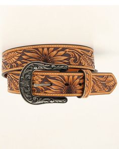 Tooled Sunflower, Country Belts, Leather Tool Belt, Custom Leather Belts, Cowgirl Belts, Leather Tooling Patterns, Tooled Leather Belts, Tooling Patterns, Boot Barn