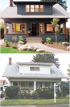 before and after pictures of a house in the same color as it appears on this page