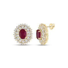 14kt Yellow Gold Womens Oval Ruby Diamond Fashion Earrings 5-3/8 Cttw Silver Anniversary Gifts, Popular Earrings, Nature Inspired Jewelry, Ruby Diamond, Natural Earth, Diamond Fashion, Delicate Necklace, Gold Fashion, Gorgeous Earrings