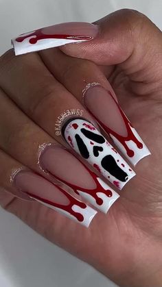 Blood Nails, Cute Halloween Nails, Gel Acrylic Nails, Fancy Nails Designs, Goth Nails