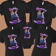 Encanto Family Birthday Girl Birthday Party Disney Madrigal Family Matching Custom Shirt Disney Short Sleeve Top For Birthday, Disney Crew Neck Top For Birthday, Purple Graphic Print T-shirt For Birthday, Purple Graphic Print T-shirt For Birthdays, Encanto Family, Madrigal Family, Mommy Birthday, Girls Sister, Black Tears