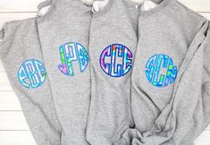 ADULT Left Chest Monogrammed Sweatshirt With Everyones - Etsy Monogrammed Sweatshirt, Initial Sweatshirt, Light Blue Sweatshirt, Bright Fabric, Best Fonts, Circle Font, Monogram Sweatshirt, Spartanburg Sc, Bright Fabrics