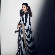 New/ Unused Black And White Saree, Ethnic Saree, Drape Sarees, Sequence Saree, Parineeti Chopra, White Saree, Ready To Wear Saree, Blouse Work, Indian Outfit