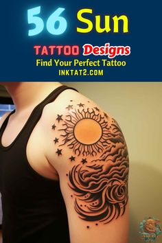 the sun and stars tattoo design is shown in this ad for inkat2 com