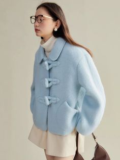 Painted Leather Jacket, Arcana Archive, Mode Inspo, Short Coat, Blue Wool, Winter Wardrobe, Wool Coat, Horn, Fashion Inspo Outfits