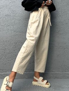 SPU: YSHMY240814123 Style: Casual Color: black, off-white Pattern Type: Leisure Season: Summer Length: Regular Details: Plain Material: Cotton and Linen Size: S/M/L/XL/2XL/3XL Size Chart： pants length Hips Waist CM inch CM inch CM inch S 104 40.9  110 43.3  68 26.8  M 105 41.3  115 45.3  73 28.7  L 106 41.7  120 47.2  78 30.7  XL 107 42.1  125 49.2  83 32.7  2XL 108 42.5  130 51.2  88 34.6  3XL 109 42.9  135 53.1  93 36.6  This data was obtained from manually measuring the product, it may be off by 1-2 CM. Beige Non-stretch Ankle-length Pants, Baggy Beige Bottoms For Spring, Casual Beige Bottoms For Day Out, Off White Straight Leg Spring Pants, Off White Straight Leg Pants For Spring, Cotton Ankle-length Pants For Spring, Cream Casual Bottoms For Summer, Beige Relaxed Fit Ankle-length Bottoms, Beige Tapered Leg Bottoms For Spring