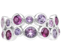 Add a touch of whimsy to your jewelry collection with this gemstone bubble ring. This playful piece showcases a delightful mix of rosy-hued stones, all beautifully set in high-polish bezels for a vibrant pop of color. From Ariva. Bubble Ring, Pink Amethyst, Pink Gemstones, Amethyst Stone, Pink Sapphire, Color Pop, Jewelry Collection, Jewelry Rings, Amethyst