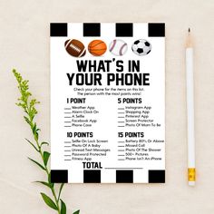 what's in your phone game card next to a pencil and plant on a table