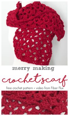 a red crocheted scarf with the words merry making