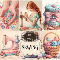 the sewing machine is being used to sew fabric and other things in this set