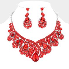 Red Crystal Teardrop Pageant Necklace Set | Prom Necklace Set Prom Necklace, Evening Necklace, Prom Necklaces, Red Necklace, Necklace Size, Red Crystals, Glass Crystal, Red Glass, Necklace Sizes