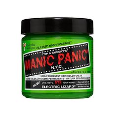 Manic Panic offers a range of 47 semi-permanent easy-to-use hair color that can be mixed. The concentrated pigment formula revitalizes and minimizes the risk of damage, leaving your hair with vibrant color! FEATURES Semi-permanent color 47 mixable shades Conditioning formula Ready to use - no peroxide required 100% Vegan & Cruelty-Free PPD-free Ammonia free Made in USA HOW TO USE Use gloves Apply Manic Panic evenly over clean and dried hair Leave for 30 minutes Rinse thoroughly * Images for informational purposes only. Actual product color may vary. WARNING This product is intended for use by qualified persons only. Use by non-licensed persons may result in unsatisfactory performance. Mat&Max will not be held responsible by anyone who buys and/or use this product in breach of this warning. Manic Panic Electric Lizard, Punky Hair, Manic Panic Hair Color, Flash Lightning, Manic Panic Hair, Demi Permanent, Semi Permanent Hair Dye, Cream Hair, Semi Permanente